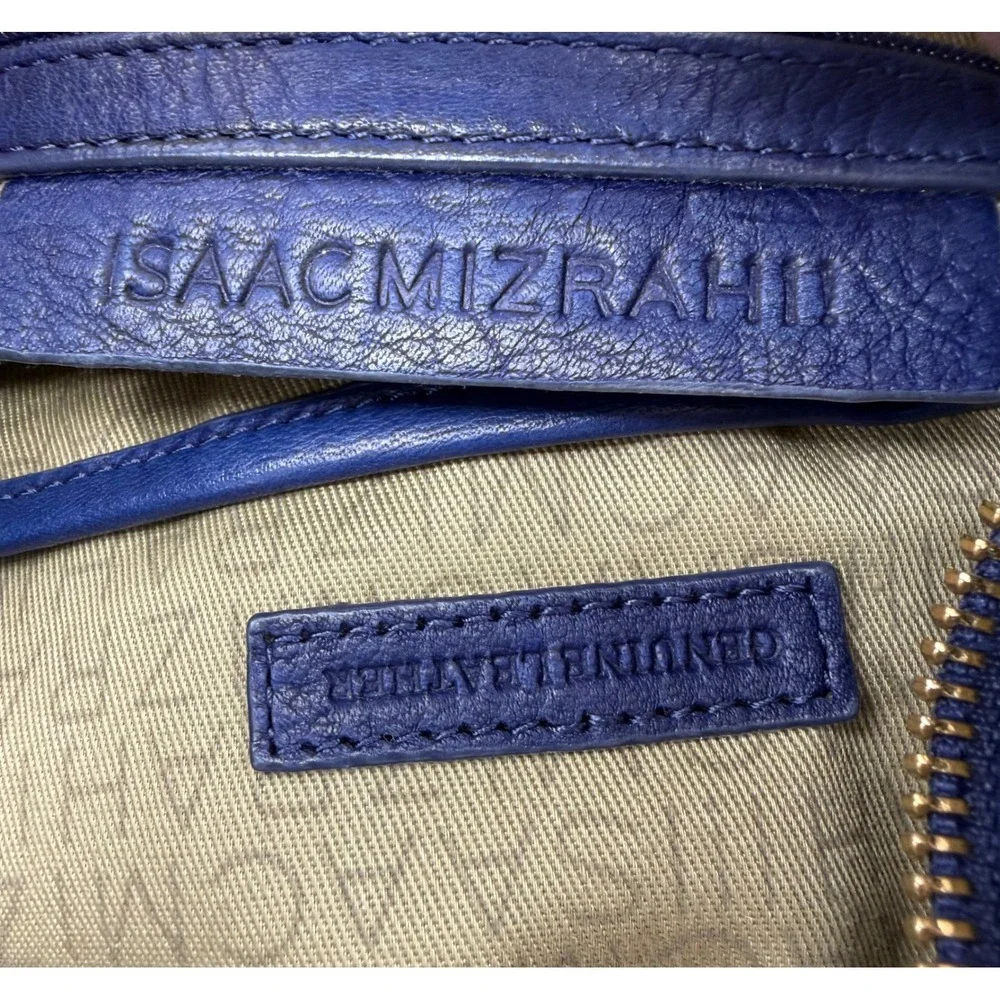 Isaac Mizrahi‎ Hobo Bag Womens Navy Blue Pebbled Leather Tassel Gold Hardware